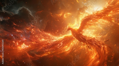 Conceptual image of Phoenix bird rebirth generated using a computer