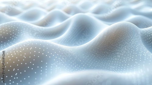 Particle background with white particles. Wave pattern with dots. Data structure. Future mesh or sound grid. Patterns to visualize. Abstract white particles. photo