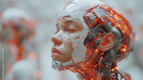 Digital interface created by artificial intelligence in a cyborg head