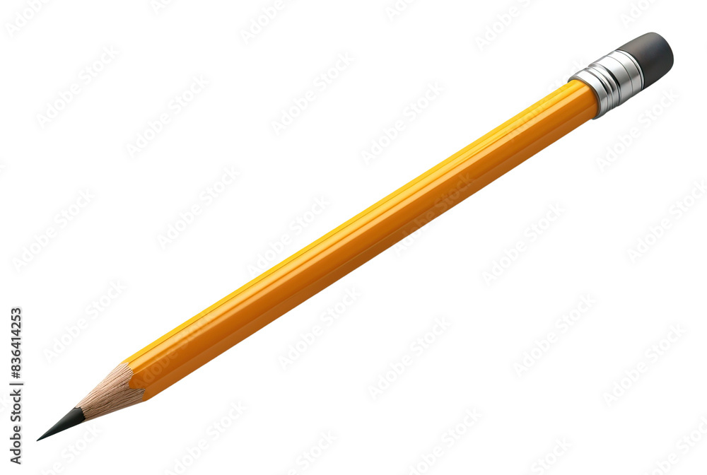 A sharpened yellow pencil with an eraser, isolated on a transparent background A sharpened yellow pencil with an eraser, isolated on a transparent background