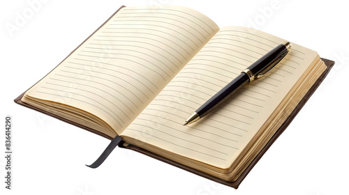 Wallpaper Mural Open notebook with lined pages and a black pen on top, isolated on white, transparent background Torontodigital.ca