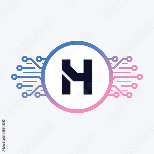 Modern initial Crypto currency H Tech Initial logo blockchain abstract premium luxury vector