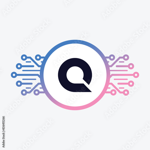 Modern initial Crypto currency Q Tech Initial logo blockchain abstract premium luxury vector