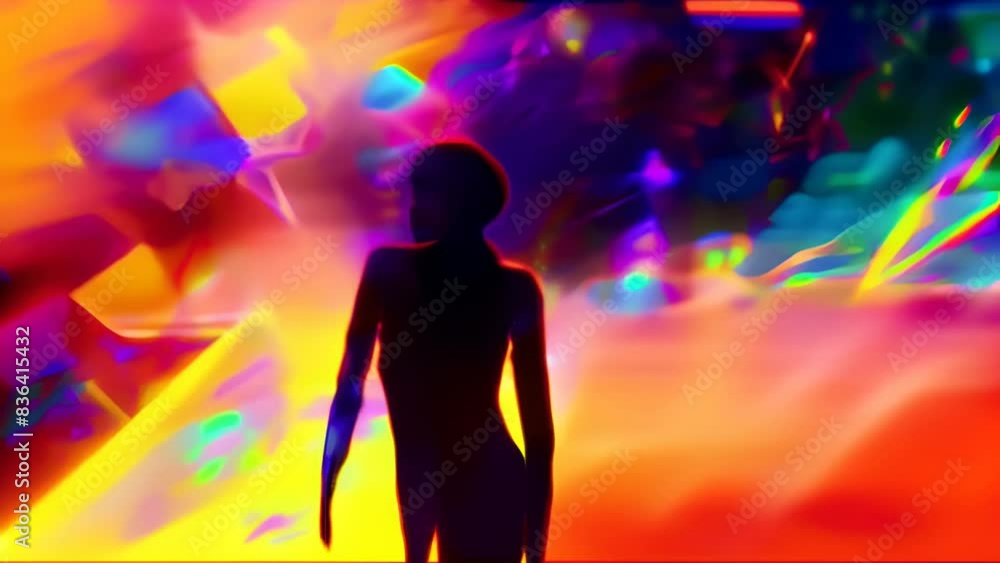 Silhouette of a man against the background of bright abstract light effects. Silhouette of a man against the background of bright abstract light effects.