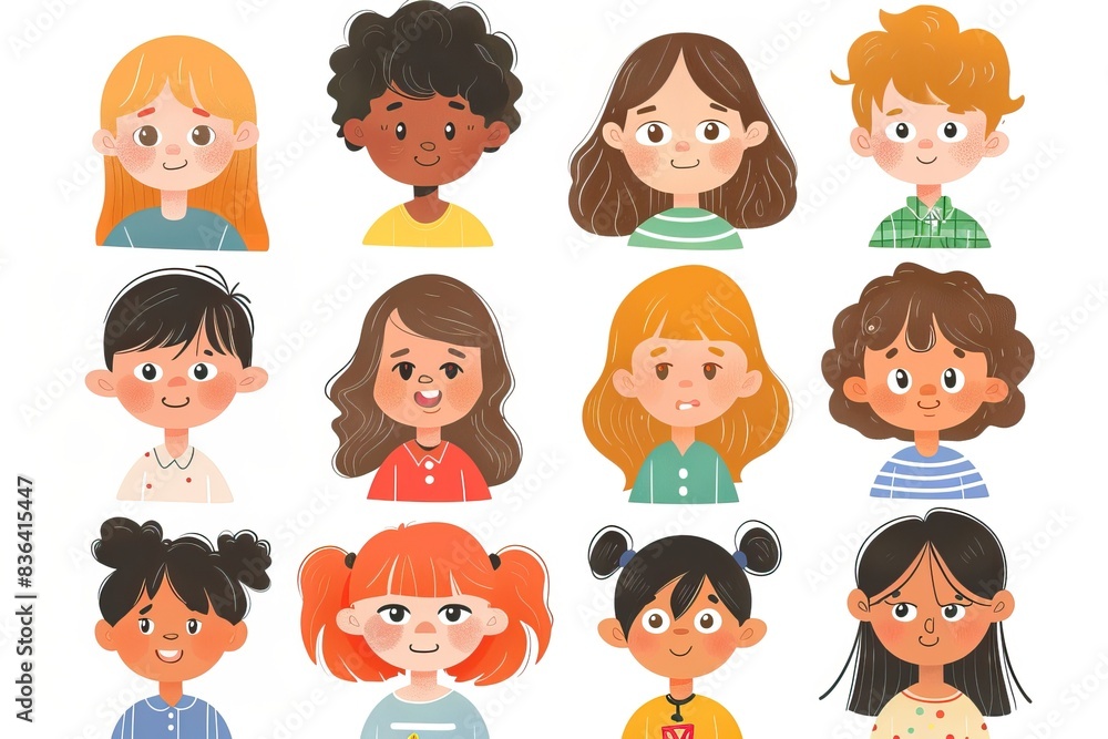 Cute cartoon different nationalities children avatars set. Cute cartoon different nationalities children avatars set.