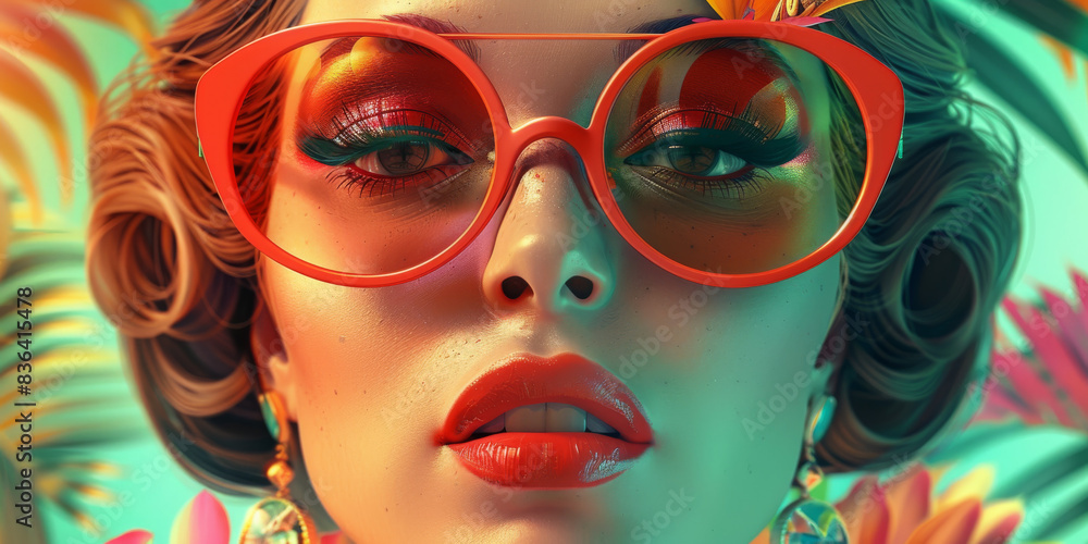 Retro style pastel colors summer background. Fashion woman wearing big sunglasses. Retro style pastel colors summer background. Fashion woman wearing big sunglasses.