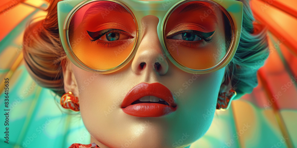 Retro style pastel colors summer background. Fashion woman wearing big sunglasses. Retro style pastel colors summer background. Fashion woman wearing big sunglasses.