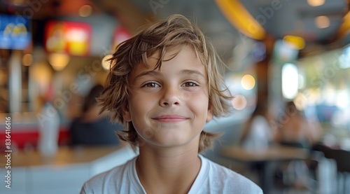 Smiling Young Girl With Curly Hair in a Public Space