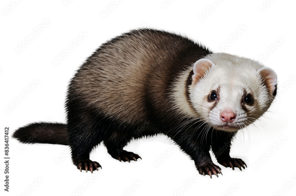 Adorable ferret standing in a natural pose on a transparent, white background, png, perfect for pet-related use Adorable ferret standing in a natural pose on a transparent, white background, png, perfect for pet-related use