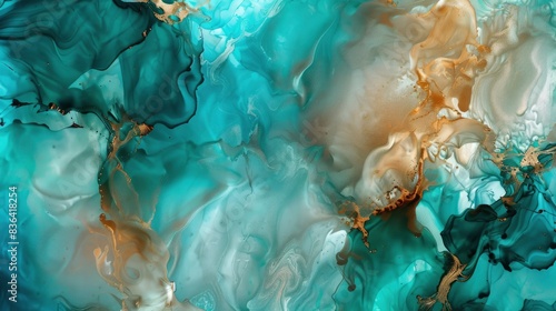  Turquoise and brown paint blending, Ink Vision, soft shimmer arises from aqueous paths, social media sharing