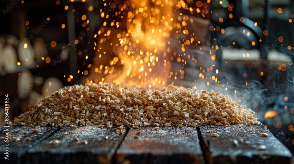 Fototapeta premium Before butchering, pig hair is burned off with straw.