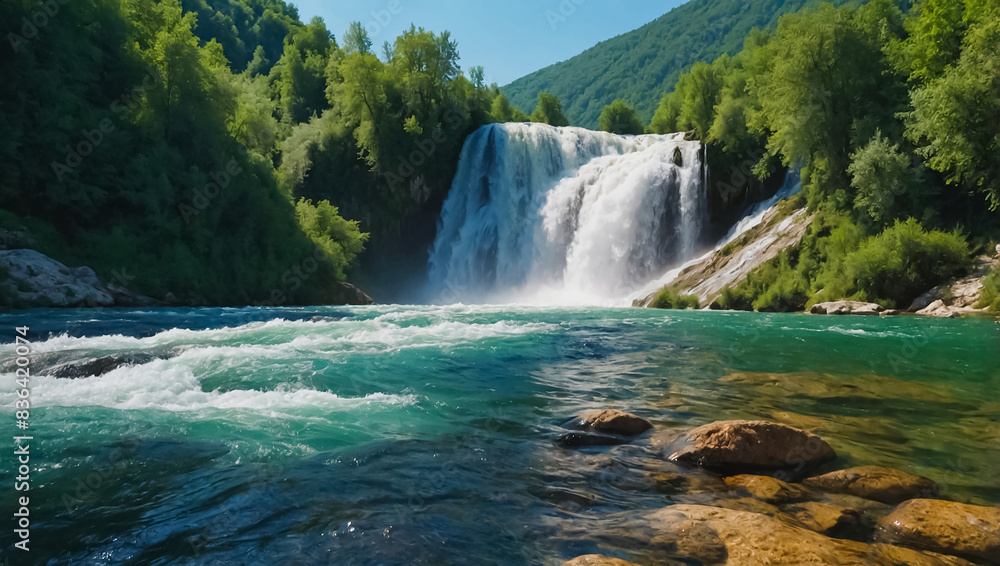 Fototapeta premium Stunning Pliva River waterfall in Bosnia and Herzegovina landscape