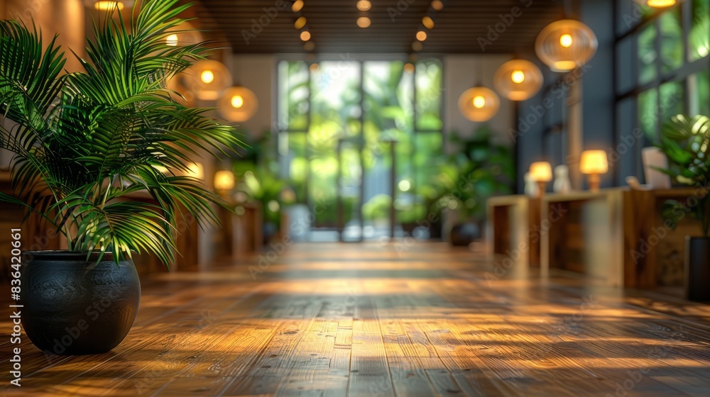 The interior of a modern office space has blurred business colleagues The interior of a modern office space has blurred business colleagues