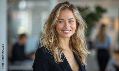 Woman With Blonde Hair Smiling in an Office Setting Free Download Woman With Blonde Hair Smiling in an Office Setting - GFXLoad