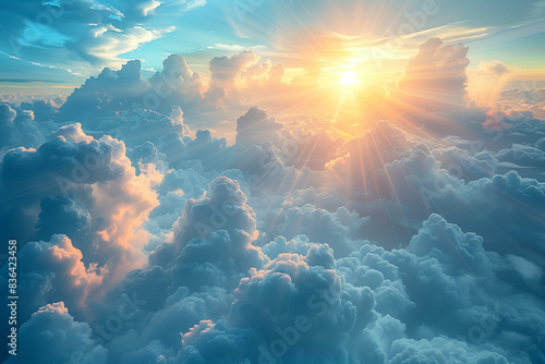 Celestial landscape where fluffy and ethereal clouds blanket the entire firmament, weaving an ethereal mantle that conceals and reveals the mysteries of the universe.