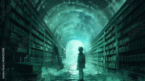 abstract background of the bustling corridors of an educational institution where the school's network transforms into a labyrinth of interconnected pathways, each leading to a realm of knowledge