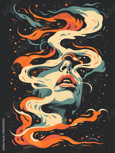 Vector illustration of a skull with a lot of fire and smoke