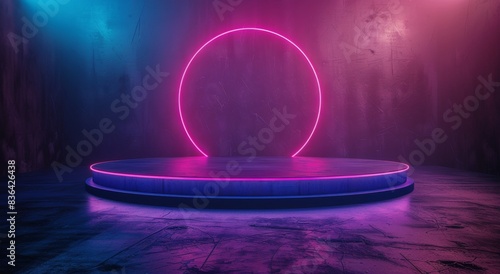 Neon Glow Light Display With Circular Arch And Platform