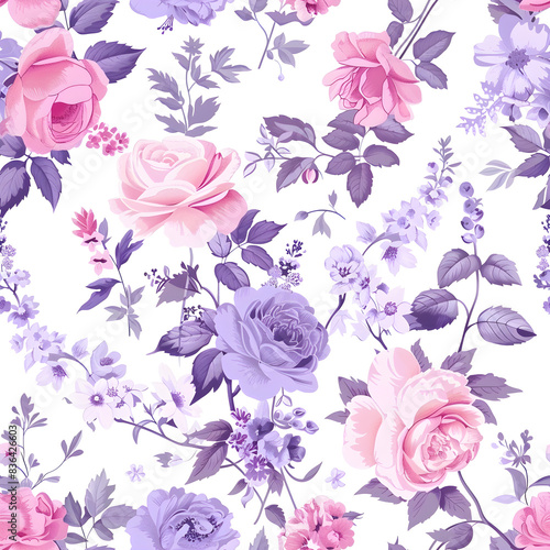 floral purple and pink flower pattern seamless wallpaper design illustration