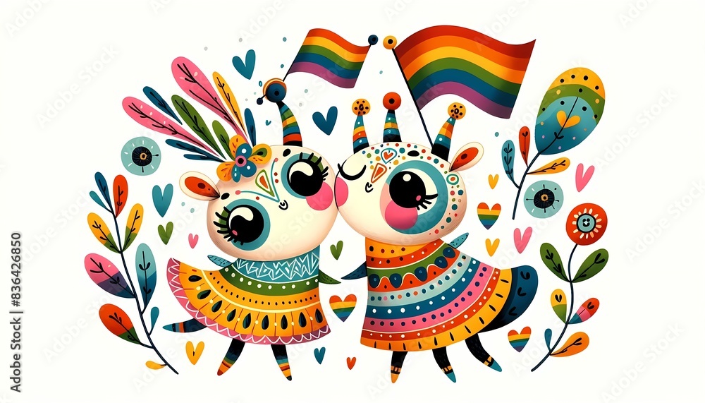Naklejka premium Día del Orgullo Gay, Gay, Orgullo, flag, arcoiris, unicornio, llama, dibujos animados, decoraciones, alegre, empapelar, graffiti, pride, love is love, homosexual, orgullo, bandera, lesbiana, pareja