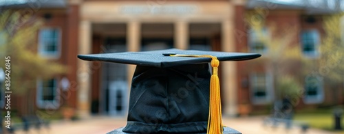 Black Graduation Cap With Gold Tassel On A Sunny Day