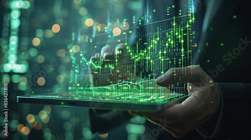 Person Holding Tablet With Green Stock Market Data
