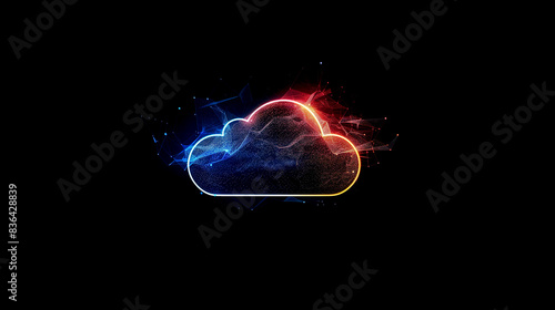 A minimalistic illustration of a cloud icon with interconnected lines  center view. Simple and clean design with subtle glowing and black gradients  emphasizing modern cloud technology. 