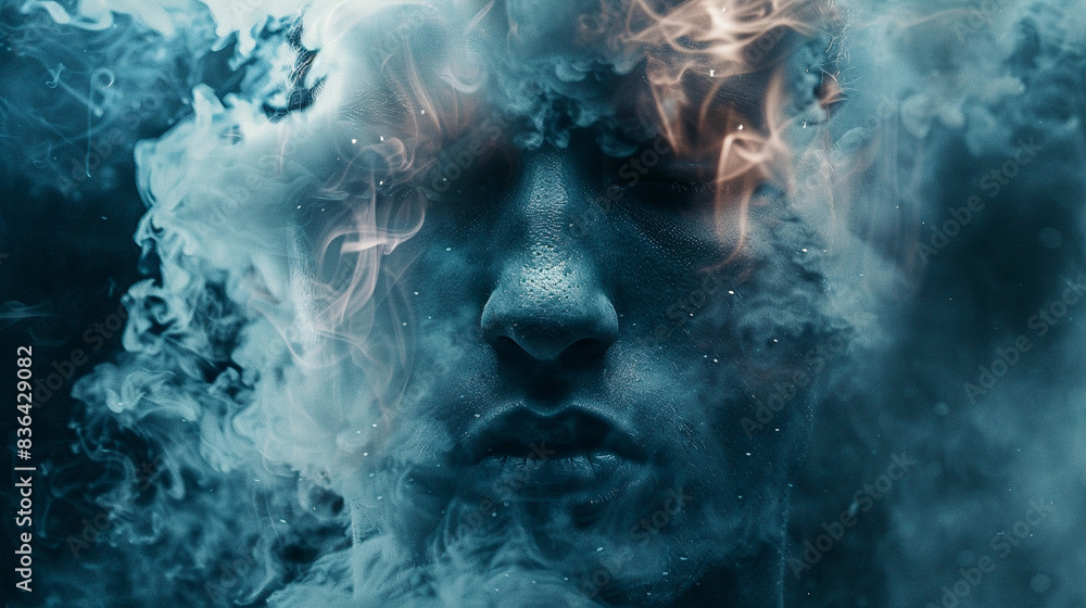 a negative, toxic person who is manipulated. A person who has lots of different thoughts in his head. person standing in the fog