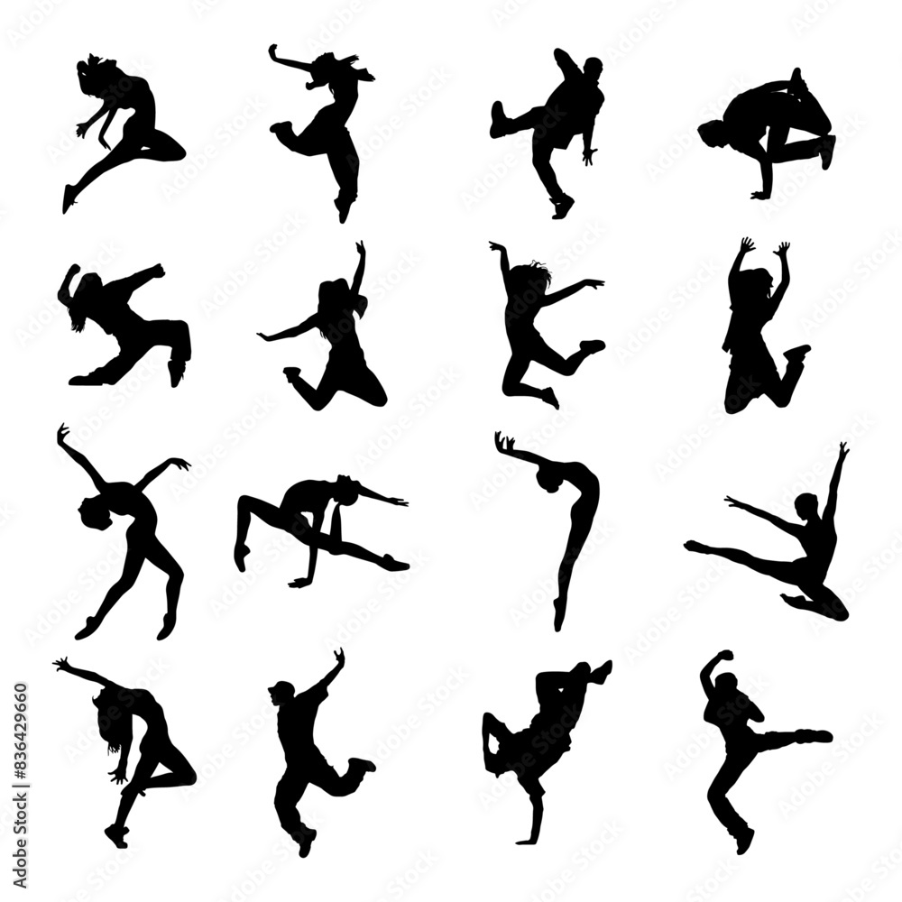 Collection of different dancer silhouette on white background. Dancer ...