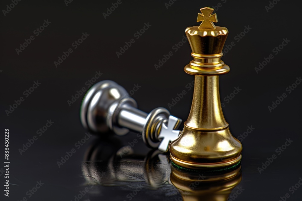 Two chess pieces, one golden and one silver, placed side by side Two chess pieces, one golden and one silver, placed side by side