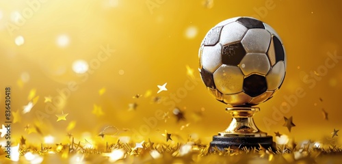 Golden Soccer Trophy With Confetti and Stars