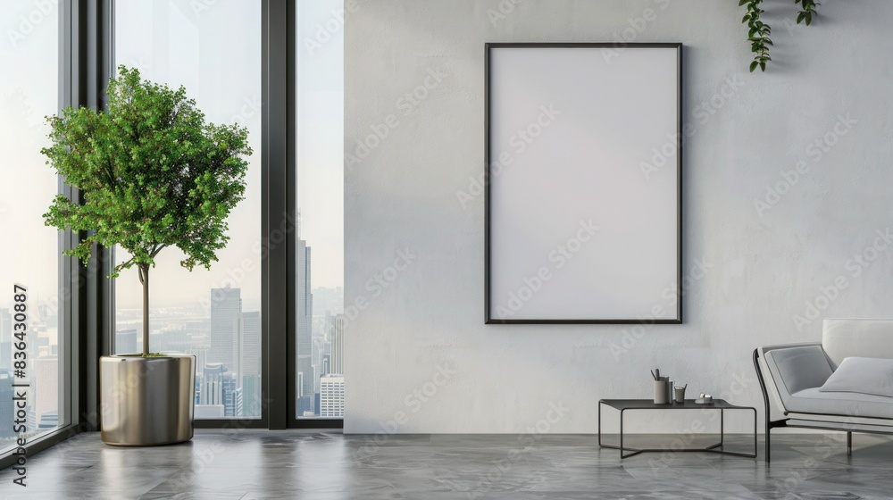 Empty picture frame mockup on a wall vertical frame mockup in modern minimalist interior with plant in trendy vase on wall background, Template for painting, photo or poster Empty picture frame mockup on a wall vertical frame mockup in modern minimalist interior with plant in trendy vase on wall background, Template for painting, photo or poster