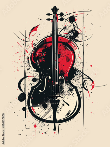 Vector illustration of violin on grunge background. Design element for poster, card, banner.