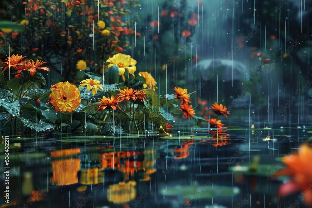 Close-up of various flowers submerged in water, ideal for use as a decorative element or in a scientific context Close-up of various flowers submerged in water, ideal for use as a decorative element or in a scientific context