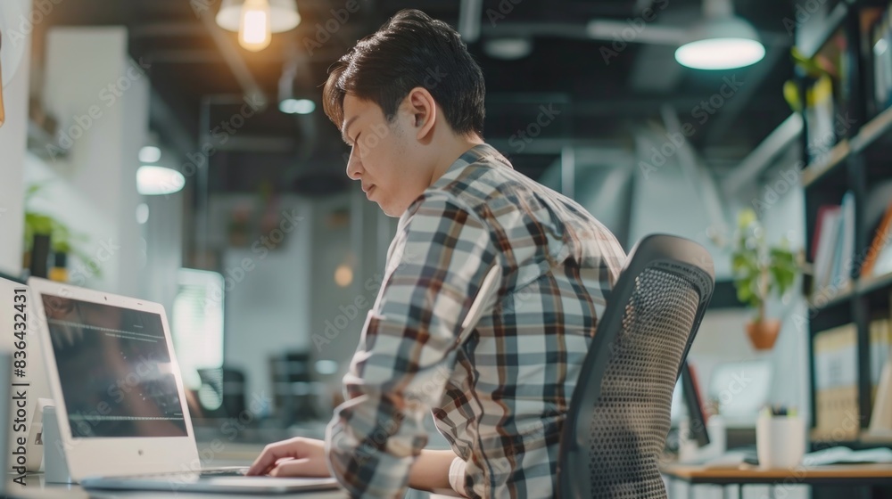 A person seated at a desk typing away on their laptop, possibly working or studying A person seated at a desk typing away on their laptop, possibly working or studying