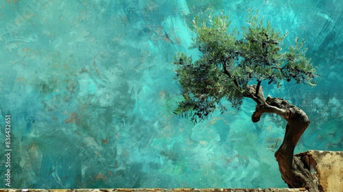 Background with vibrant textures featuring an olive tree photo