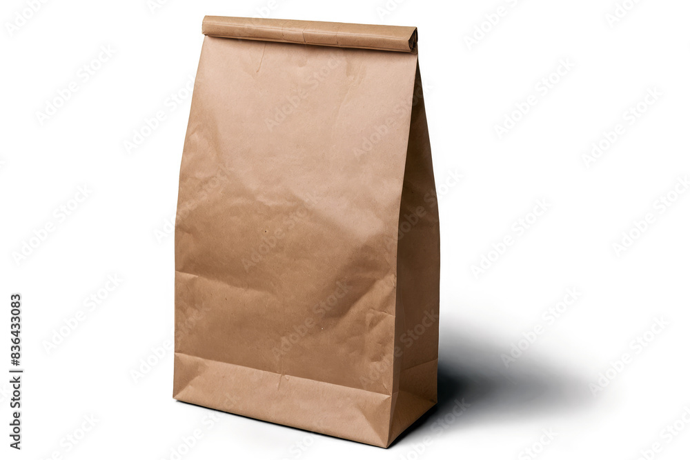 An empty brown paper bag standing with a solid structure suggesting it's new, with a transparent, png, white background An empty brown paper bag standing with a solid structure suggesting it's new, with a transparent, png, white background