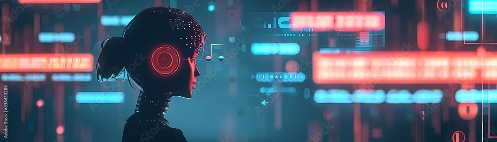 artificial intelligence chatbot standing in front of a red wall, with a red sign in the background artificial intelligence chatbot standing in front of a red wall, with a red sign in the background