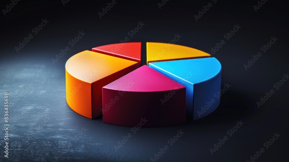 Obraz premium Minimalist pie chart with sections illuminated based on market share.