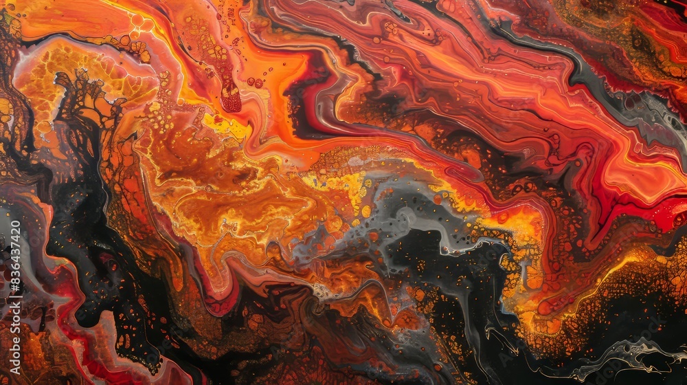 Abstract fluid art background with swirling red, black, and gold colors accented with gold flakes and particles Abstract fluid art background with swirling red, black, and gold colors accented with gold flakes and particles