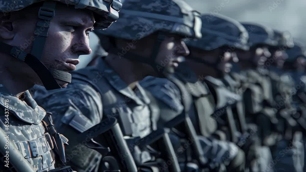 Group of soldiers standing in a row. Group of soldiers standing in a row.