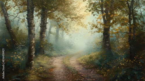 Image of misty woodland pathway