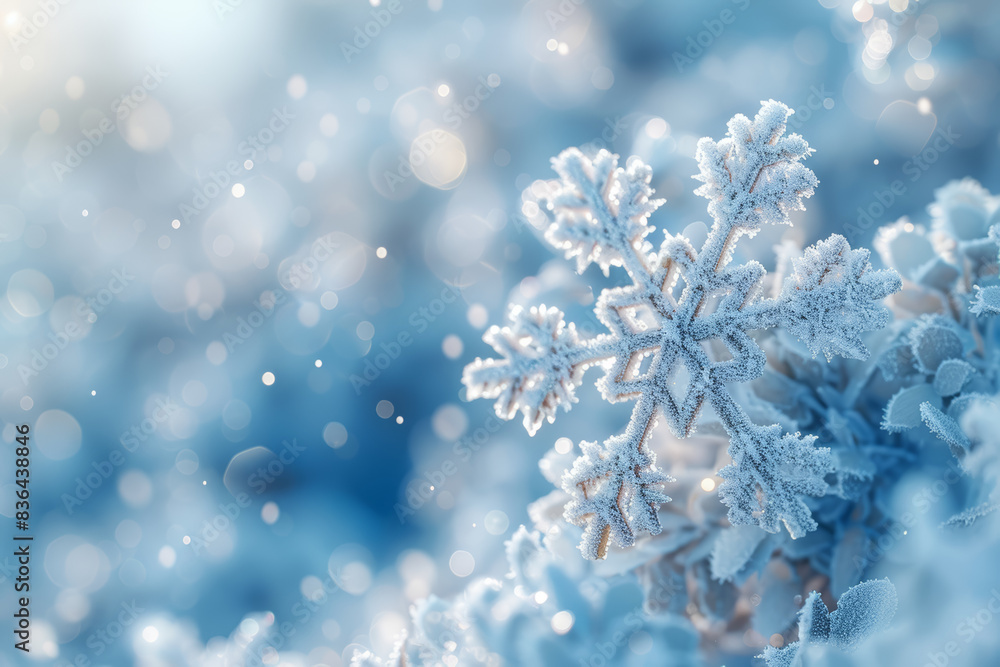 Soft white snowflakes gently falling on a pale blue background. Concept of winter and purity. Generative Ai. Soft white snowflakes gently falling on a pale blue background. Concept of winter and purity. Generative Ai.