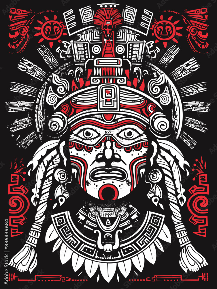 A colorful and detailed drawing of a man with a mask on his face. The man is wearing a headdress and has a beard. The image has a tribal or exotic feel to it A colorful and detailed drawing of a man with a mask on his face. The man is wearing a headdress and has a beard. The image has a tribal or exotic feel to it