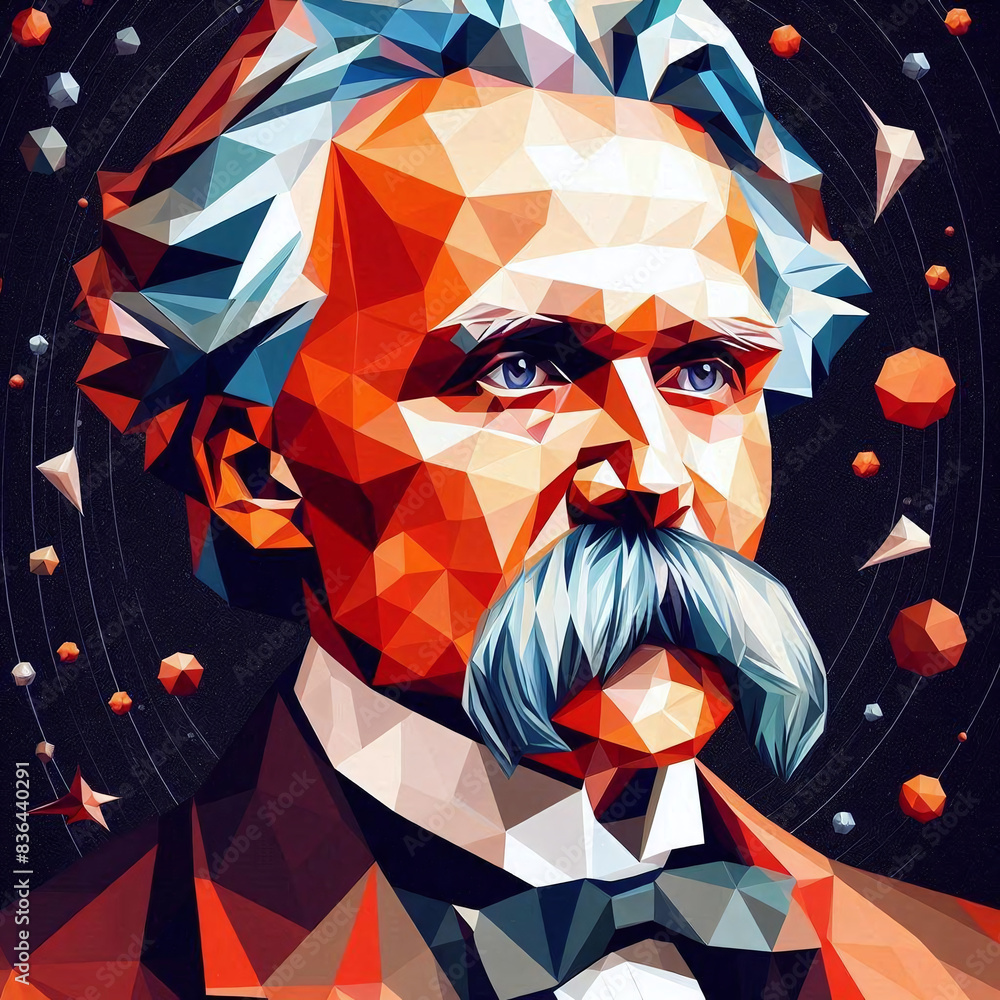 low-poly vector illustration of philosopher Friedrich Nietzsche