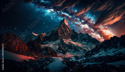 Beautiful Starry Night  Colorful Sky and Majestic Mountains under the Milky Way Galaxy  natural landscape background
