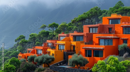 On the island of La Palma in Spain, houses are painted in the typical colors of the Canary Islands.