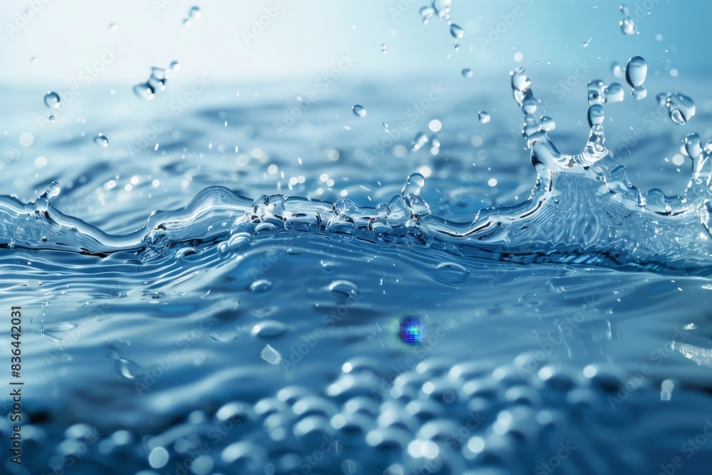 Clear blue water surface with ripples and bubbles, top view, detailed liquid texture Clear blue water surface with ripples and bubbles, top view, detailed liquid texture