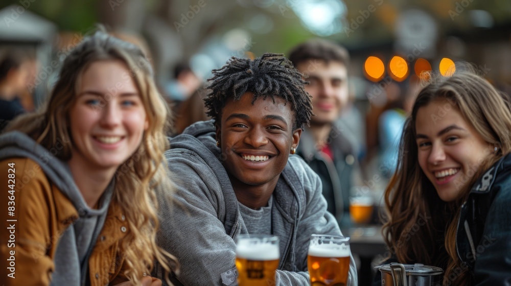 A group of people sitting at a table with beer in front, AI A group of people sitting at a table with beer in front, AI