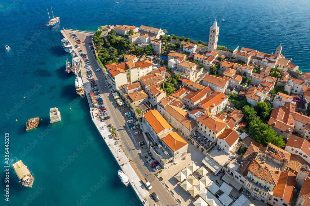 Aerial view of the famous Rab town on Rab island, Dalmatia region in Croatia